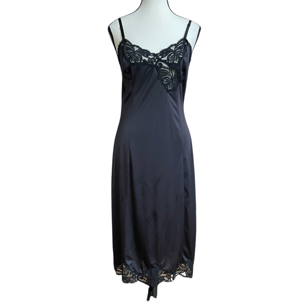 Vintage Sophisticated Black Lace Chemise Slip Lingerie